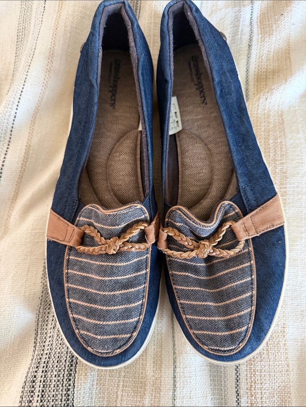 Grasshoppers Navy and Tan Braided Loafers